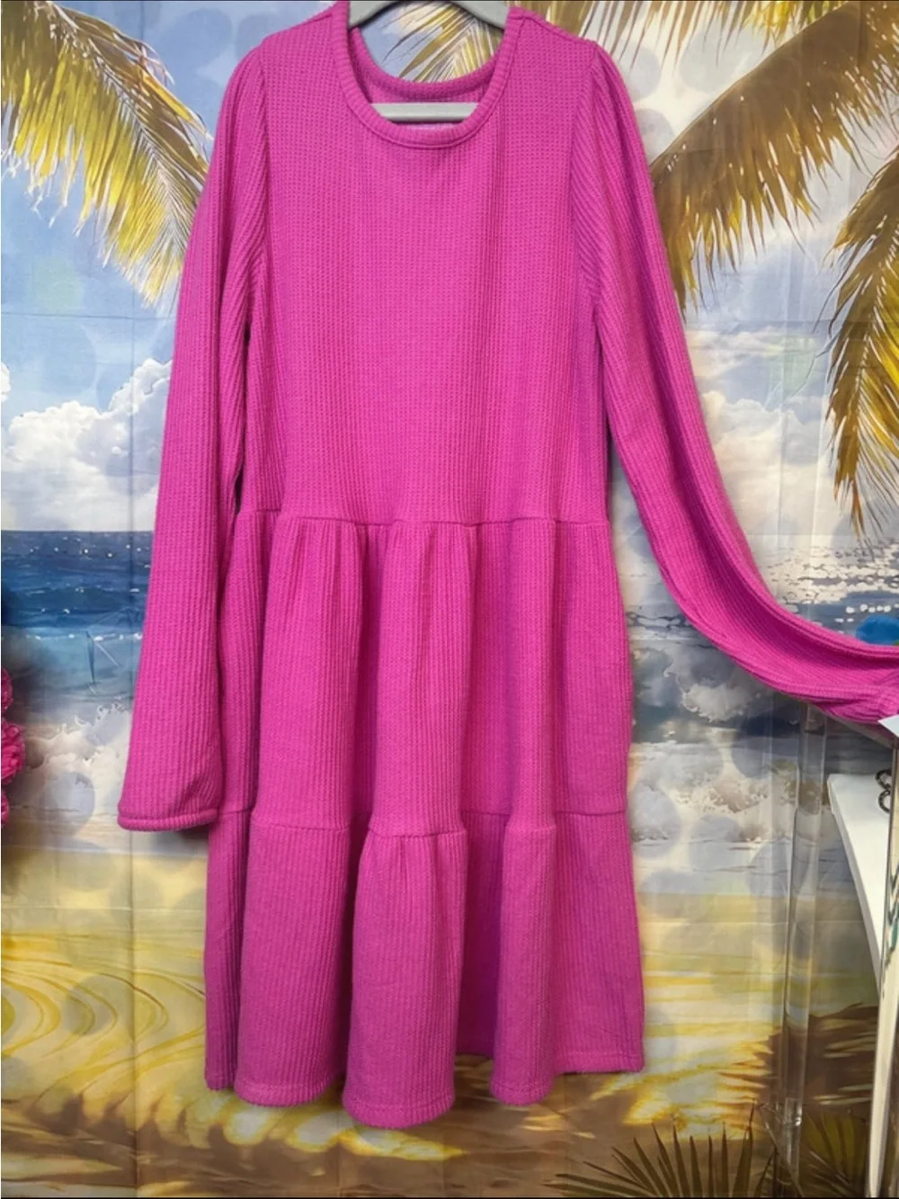 Cat & Jack Bright Pink Waffle-Knit Tiered Dress
